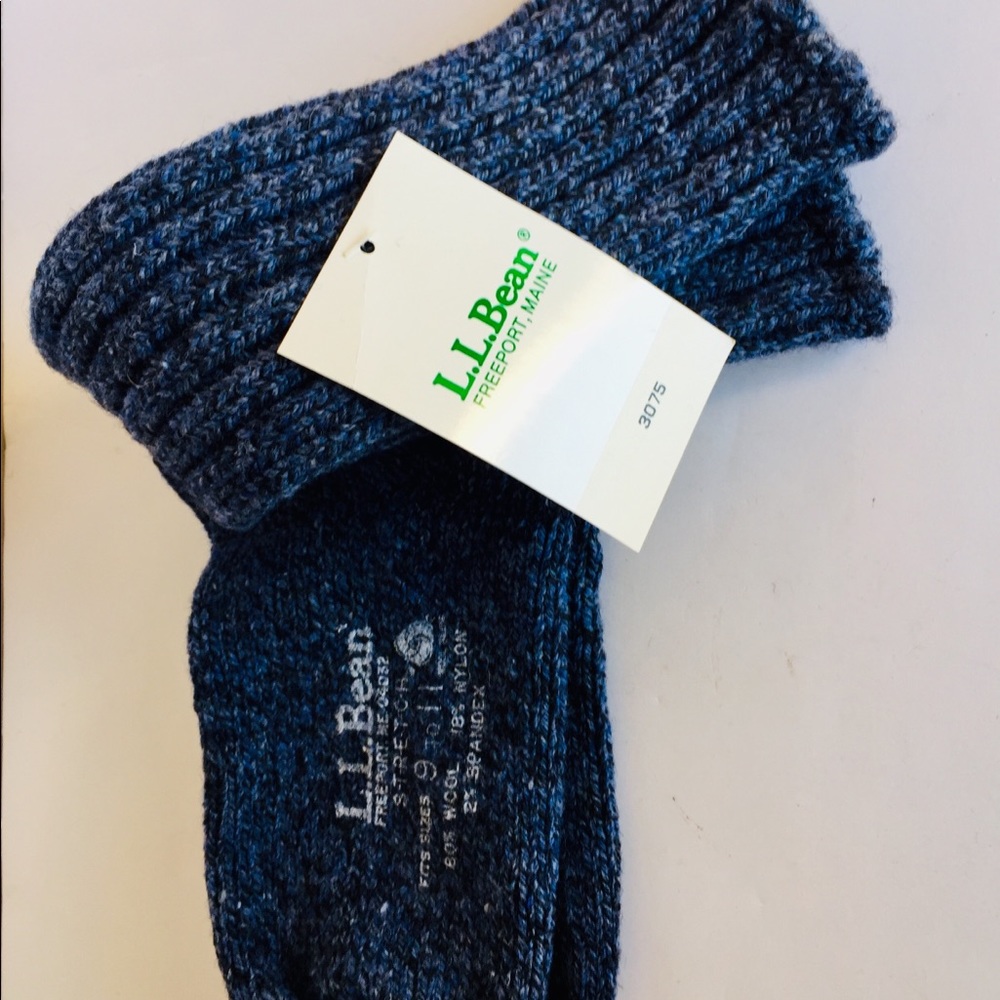 L.L. Bean stretch wool socks Indigo SZ 9-11 NEW - Picture 5 of 8